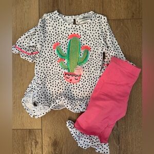 Rare Editions Cactus Top with Pink Ruffle Leggings